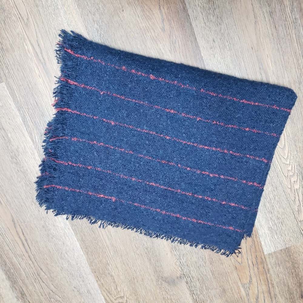 Navy blue & red knit striped blanket scarf